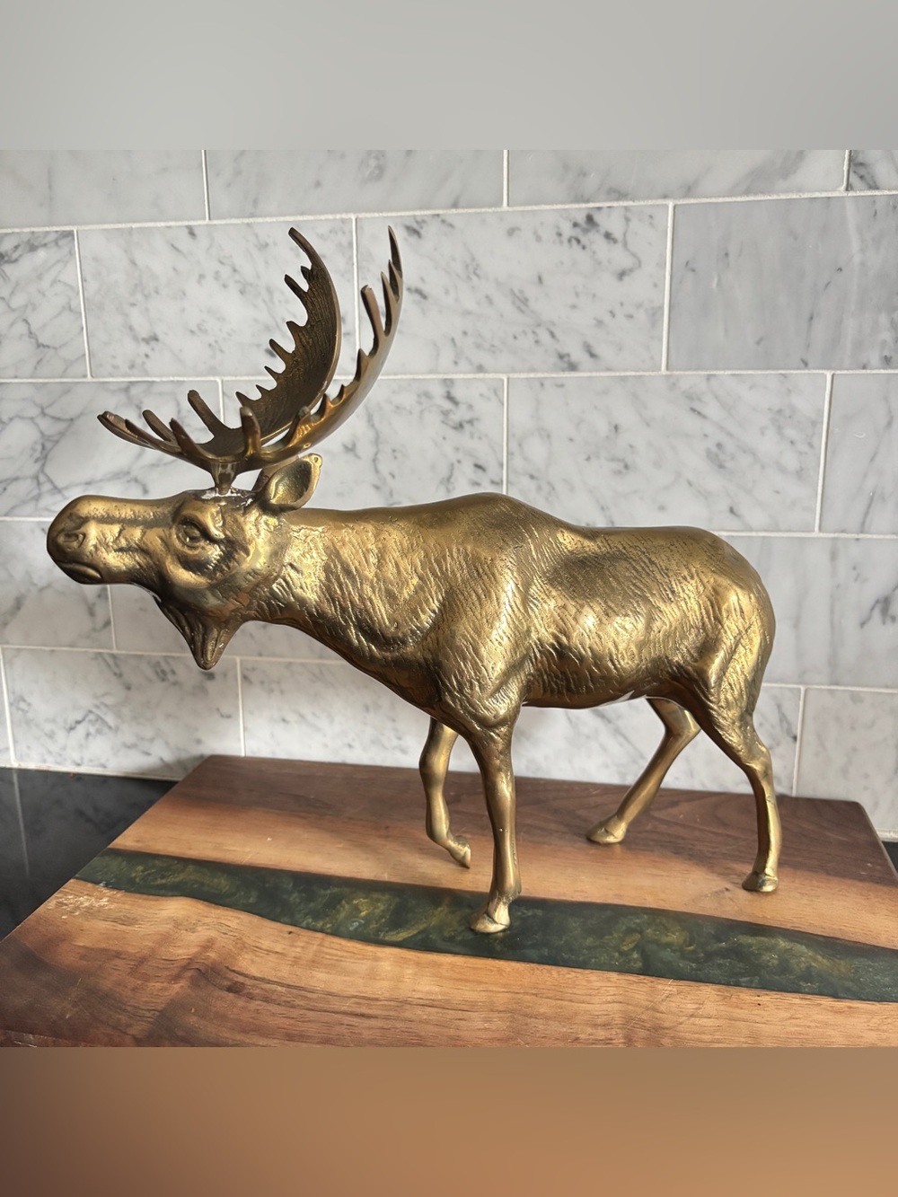 Vintage Mid Century 11” Brass Moose Sculpture, Hunting Lodge Cabin Cottage Decor